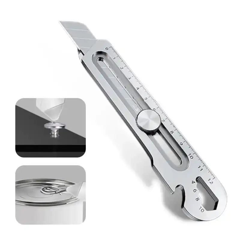 Multifunctional Utility Knife 6 in 1 Stainless Steel Pocket Knife 18mm All Purpose Cutter Bottle Tin Opener Screw Ruler